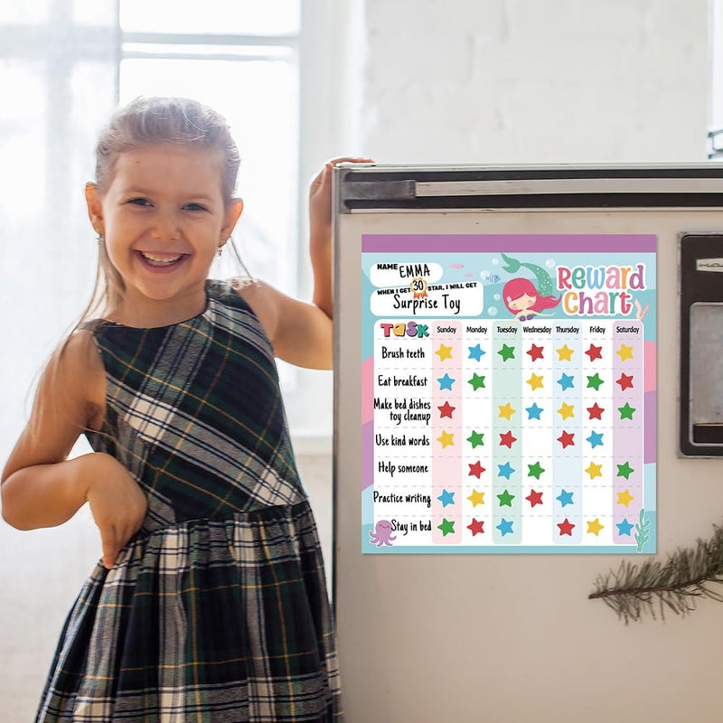 yasest Reward Chart for Kids - Mermaid Magnetic Kids Behavior Chart  Pad with 26 Chore Charts  1920 Star Stickers  36 Incentive Stickers  Responsibility Chart for Kids Girls Toddlers - Kids Chore Chart - Image 4